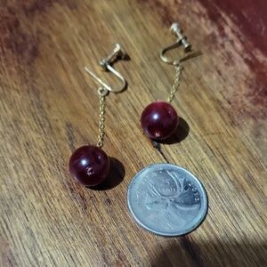 Chic Gold and Maroon Bead Earrings